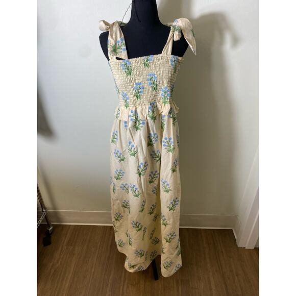 Tuckernuck Cream Blue Cotton Long Sundress Sz M - Picture 1 of 5